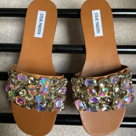 STEVE MADDEN Women Brionna Crystal Embellished Slide Sandals - NEW NWOB - Picture 1 of 8